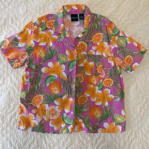 Vintage Erika Petite Large Tropical Citrus Button Up Shirt - Floral Print